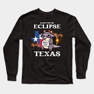 Texas Solar Eclipse 2024 April 8 Funny Armadillo for Kids Long Sleeve T-Shirt